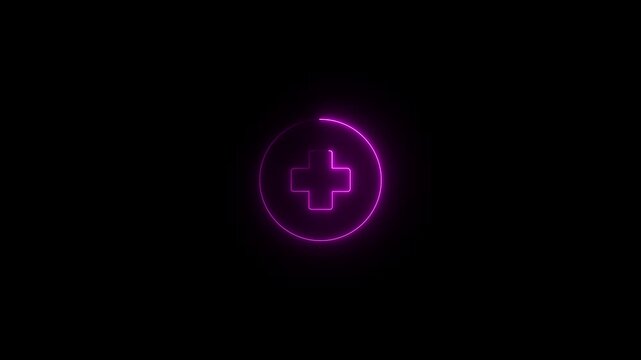 Glowing neon line Parachute with first aid kit icon isolated on black background. Medical insurance. 4K Video motion.