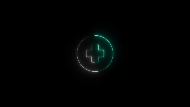 medical box icon with neon glowing effect .medical bag on digital technology neon motion graphic loop animation on black background.