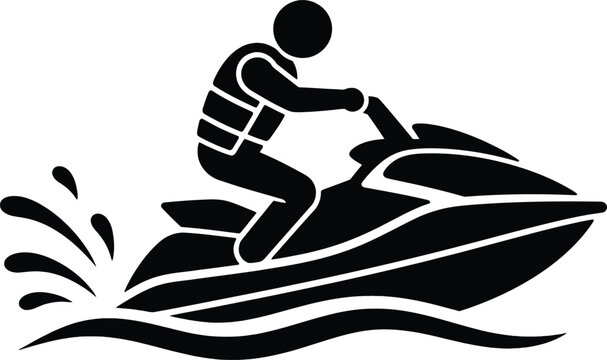 Jet Ski Rider Icon, Water Sports and Personal Watercraft Recreation Symbol