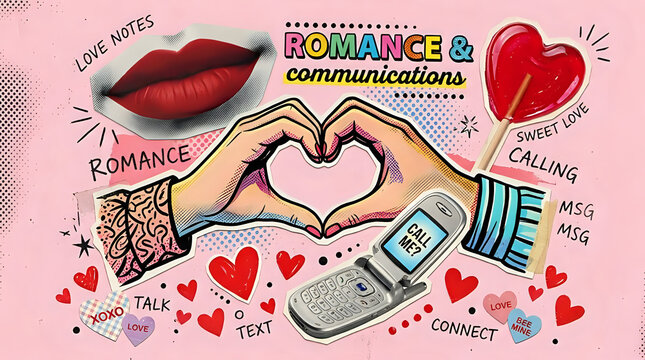 Comic book style illustration of hands making a heart gesture for romance and communication