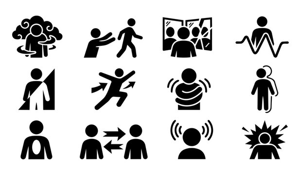 Borderline Personality Disorder Symptom Silhouette Icon Set - Emotional Patterns and BPD Awareness Concepts