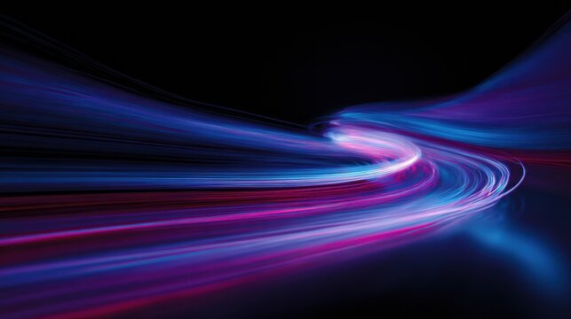 Dynamic neon light effects. Inner swirling magenta and blue lights evoke rapid movement visuals. Layered streaks and reflective surfaces create futuristic transport and metaverse ambiance