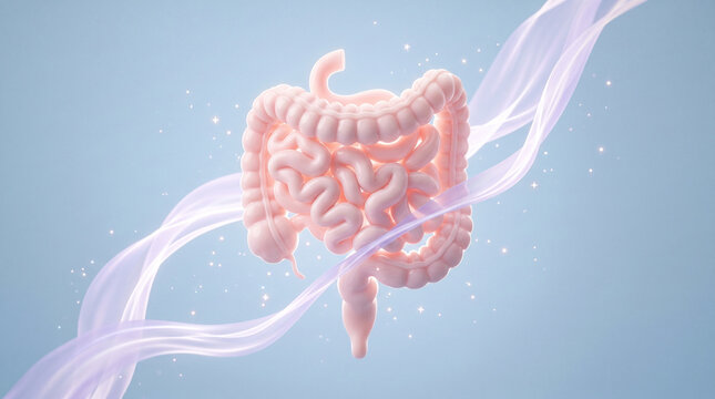3d illustration of human digestive system anatomy, small and large intestine, gastrointestinal tract, gut health concept