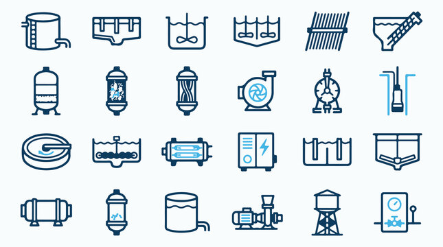 Industrial Water Treatment and Filtration Process Icons