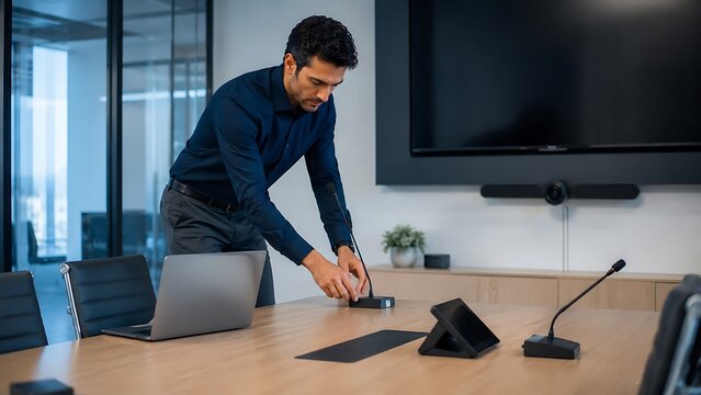 Businessman preparing for a meeting in a modern office