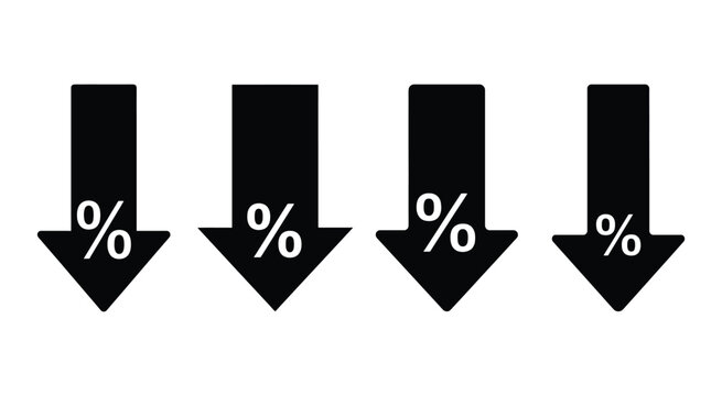 Discount percentage arrows black silhouette icons on a white background