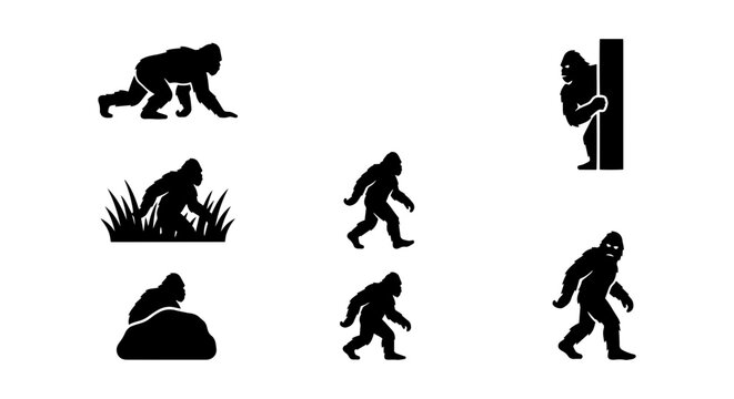 Bigfoot icon set silhouette, white background