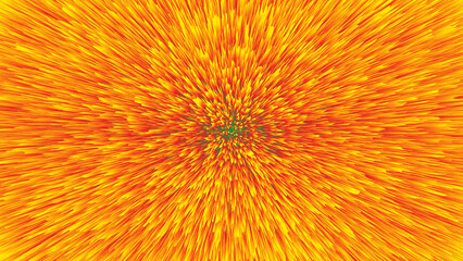 Obraz premium Abstract explosion of bright orange and yellow sharp spikes radiating from a dark green center outwards