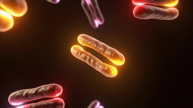 Telomere Aging Concept with Glowing Chromosome Ends
