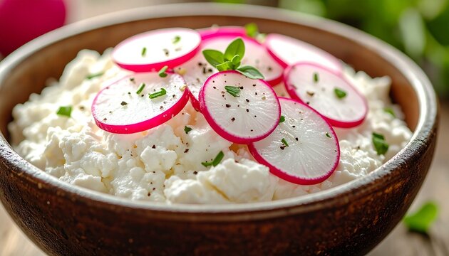 Proteinreicher H&uuml;ttenk&auml;se mit Radieschen und Schnittlauch