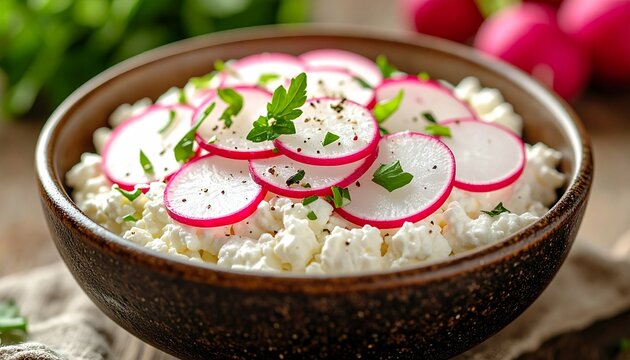 Proteinreicher H&uuml;ttenk&auml;se mit Radieschen und Schnittlauch