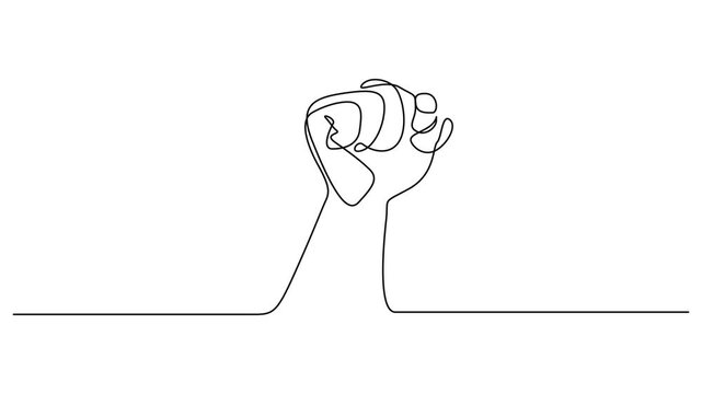 Animated self drawing of fist upwards one continuous line art. Continuous line hand clenched fist. Full length motion