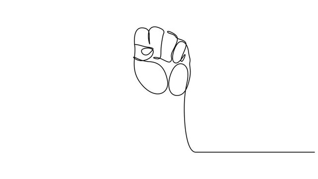 Animated self drawing of fist upwards one continuous line art. Continuous line hand clenched fist. Full length motion