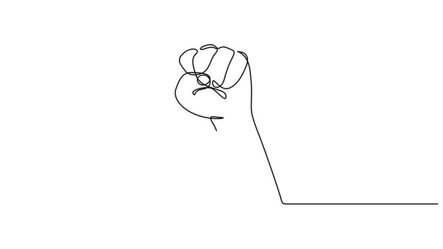Animated self drawing of fist upwards one continuous line art. Continuous line hand clenched fist. Full length motion