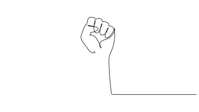 Animated self drawing of fist upwards one continuous line art. Continuous line hand clenched fist. Full length motion