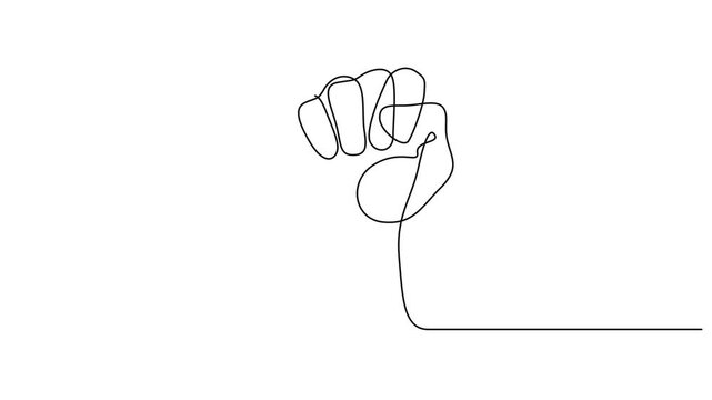 Animated self drawing of fist upwards one continuous line art. Continuous line hand clenched fist. Full length motion