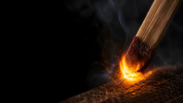 Match Igniting with Burst of Flame, Extreme Macro Fire Element Sensory Photography