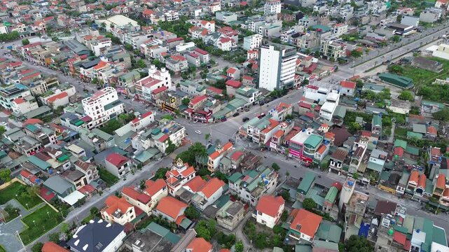 city, view, aerial, town, architecture, cityscape, urban, panorama, building, buildings, landscape, street, house, travel, residential, houses, asia, vietnam, quang ninh, dong trieu, mao khe