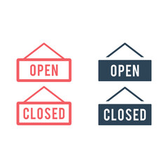 Fototapeta premium Open or closed in signboard vector icons set