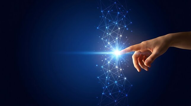 Finger touching glowing abstract network connection point