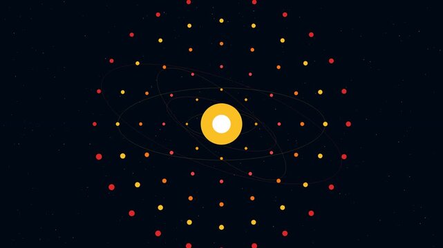 Abstract atomic orbit animation with glowing particles and orbital rings animation