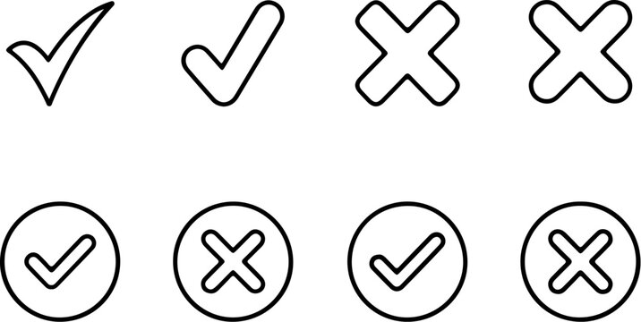Check and Cross Icons: A clean graphic representation of checkmarks and crosses, used to indicate choices, options, or decisions.
