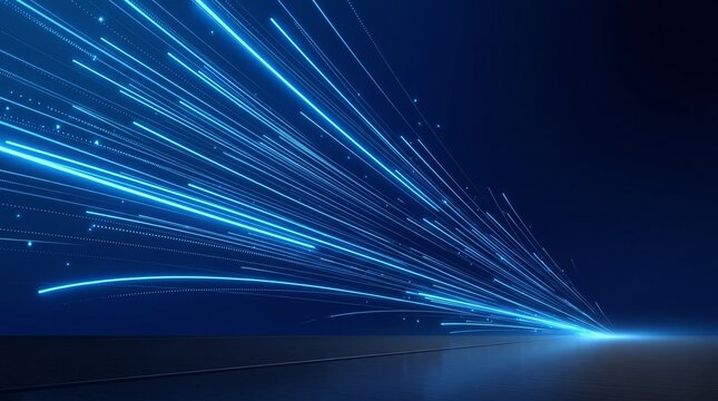 Abstract background with glowing blue light streaks and motion lines
