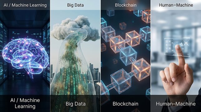 Digital technology concepts AI blockchain big data human machine interaction