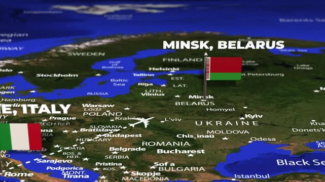 Flight From Rome ITALY to Minsk BELARUS with flag pins
