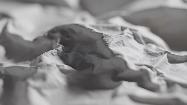 Abstract Close-up of Textured Fabric Folds in Monochrome