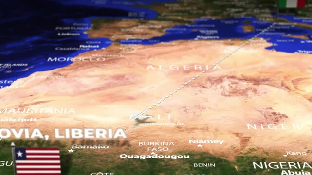 Flight From Rome ITALY to Monrovia LIBERIA with flag pins