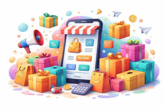Concepto de marketing moderno para el comercio minorista en l&iacute;nea con elementos de empaque abstractos