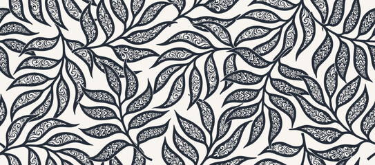 Abstract floral leaf seamless pattern with baroque style.  © andin