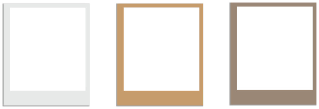 Three different colored picture frames on a white background for decorative or design purposes