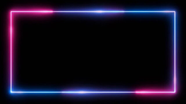 Neon Frame with Rectangular Moving Light Border, looping vaporwave animation