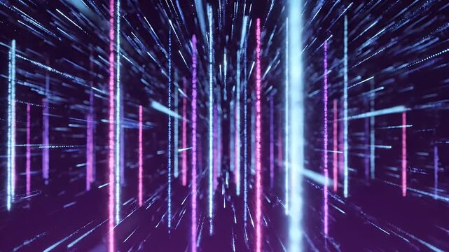 A dynamic abstract visualization of digital data streams and energy flows.