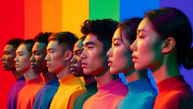 Diverse Group of Young People in Colorful Solid Turtlenecks Portrait