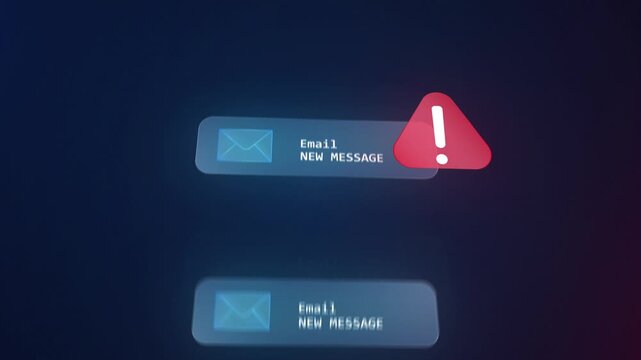 Phishing Attack and Spam Email Warning Concept Graphic with Floating Message UI Popup animation 4k.
