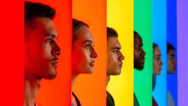 Colorful Side Profiles of Diverse People Against Gradient Background