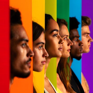 Diverse Group of People Against Vibrant Colorful Backgrounds