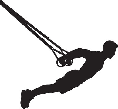 Silhouette of a man performing a suspension training exercise with trx straps, representing fitness, strength, and bodyweight workout