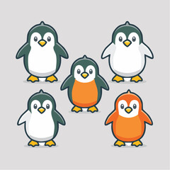 Naklejka premium Cute Cartoon Penguins Collection