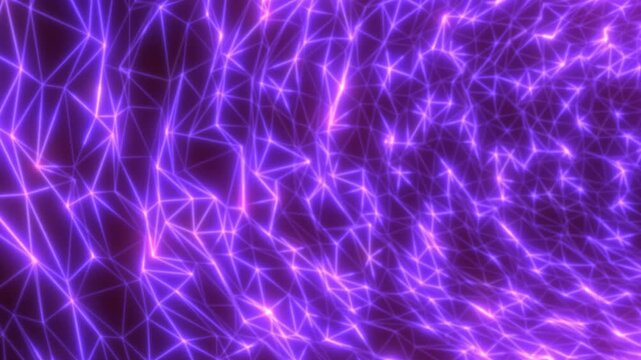 Purple glowing polygon mesh with connected lines and nodes