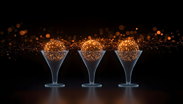 Conceptual digital art of data traffic load balancing with glowing spheres of light distributed across fiber-optic funnels