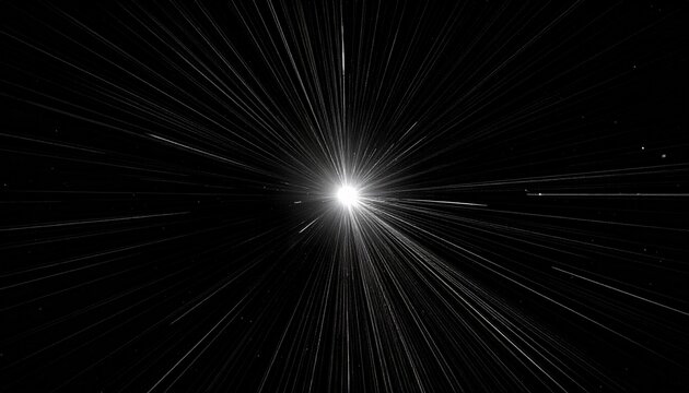 漆黒の宇宙に輝く眩しいスターバーストの光 放射状に広がる光線が美しいシンプル背景素材