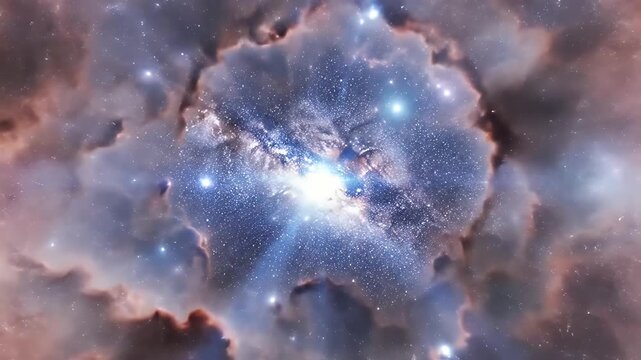 A vibrant nebula glows amidst a field of stars in deep space.