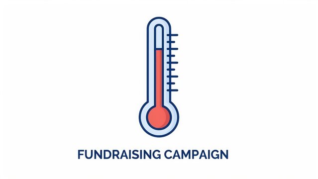 Fundraising campaign thermometer goal tracker icon isolated on white background