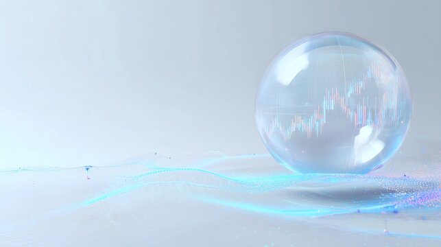 Bright technology background with abstract chart inside sphere and light wave