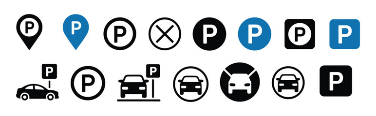 Car parking icon design with public parking signs and location marker symbols © MASUD MONY