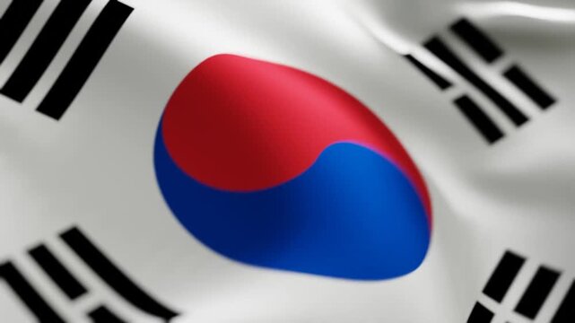 Close Up South Korea Flag Waving with Shallow Depth of Field